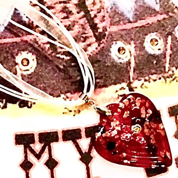 RED HEART MURANO GLASS NECKLACE ARTISAN MILLEFIORI - Picture 4 of 8